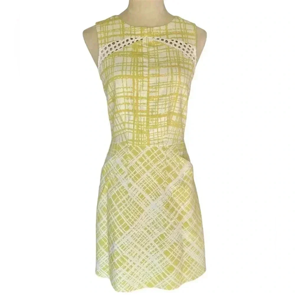 W118‎ by Walter Baker A Line Open Eyelet Abstract Yellow Mini Dress Women Sz XS